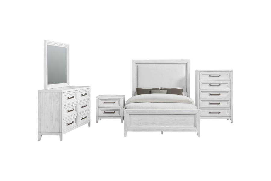 Juego de dormitorio de 5 piezas Marielle Queen en blanco desgastado 224841Q-S5 