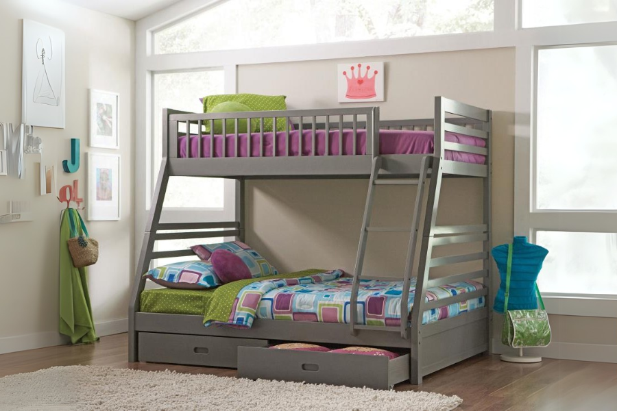 Ashton 2-drawer Wood Twin Over Full Bunk Bed Grey 460182