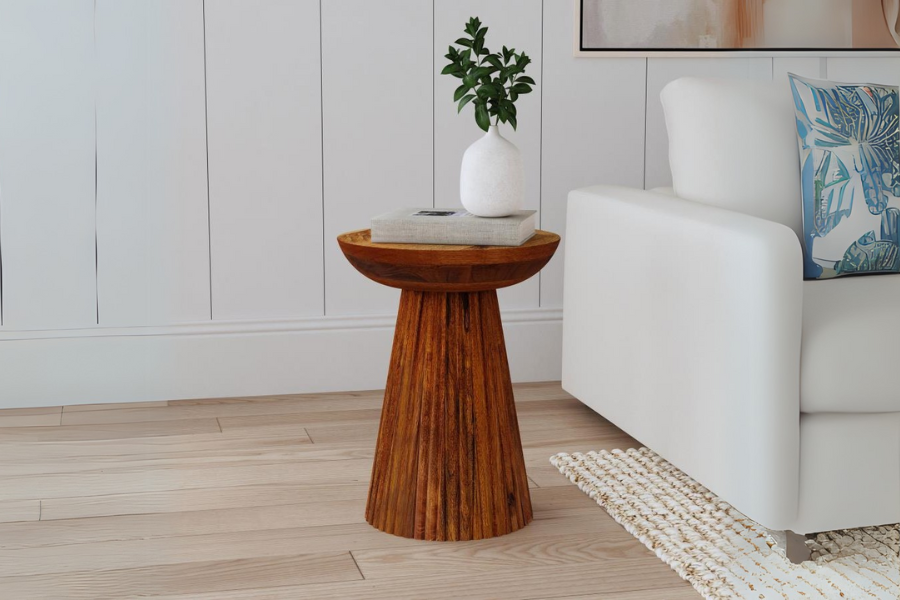 Aureo Round Solid Wood Accent Side Table Wild Honey 931155 Comming Soon