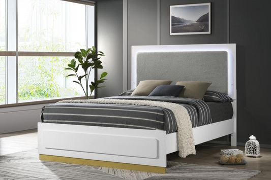 Cama con paneles LED de madera de alcaravea Eastern King, color blanco 224771KE 