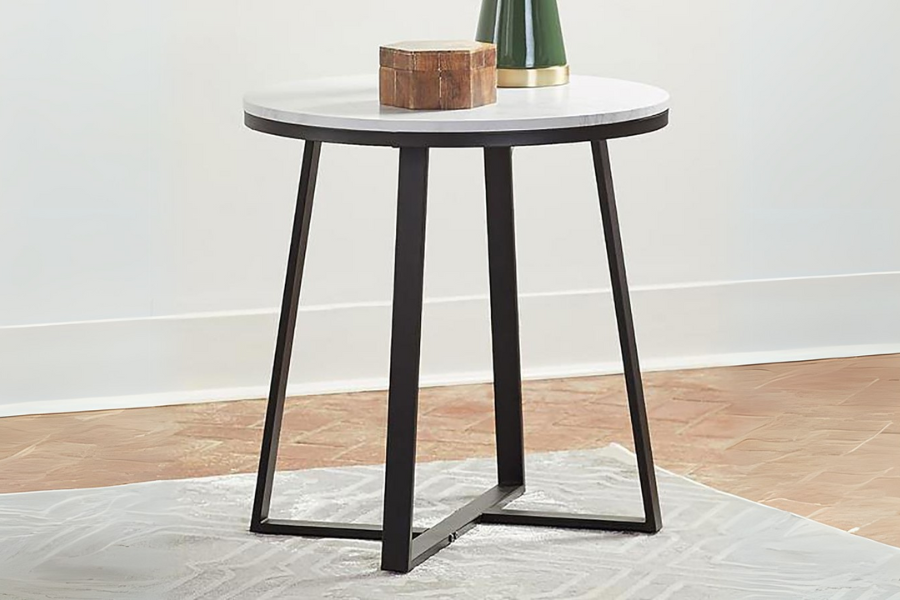 Hugo Round Faux Marble End Table White and Matte Black 723237