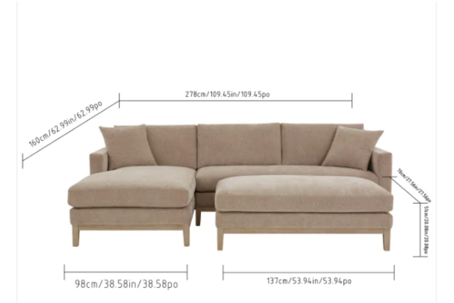 Caspian Fabric Sectional with Ottoman Floor Model