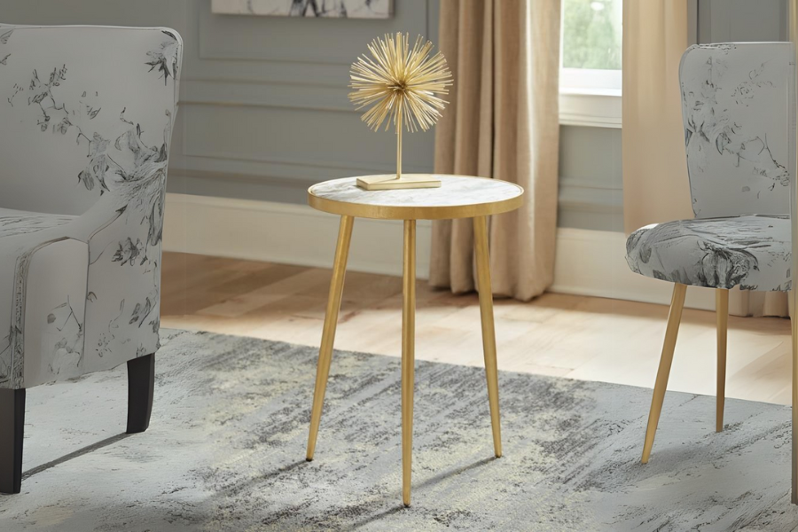 Acheson Round Marble Top Side Table White and Gold 930060