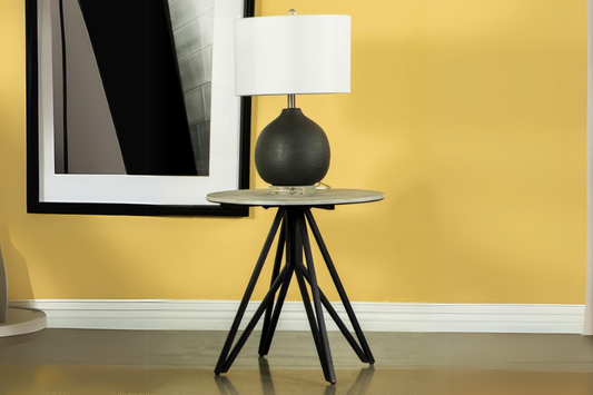 Hadi Round SmartTop Side End Table Cement and Gunmetal 736177