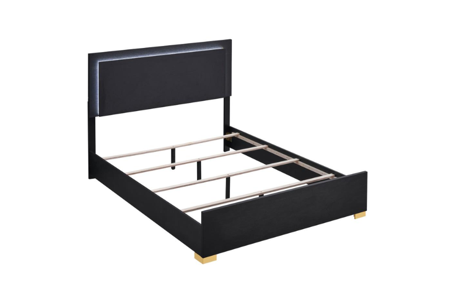 Cama Queen con paneles LED de madera Marceline en color negro 222831Q 