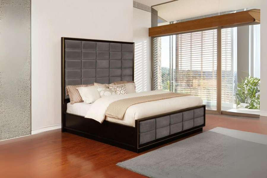 Cama Queen Durango de 77 pulgadas con paneles en color pimienta ahumada 223261Q 