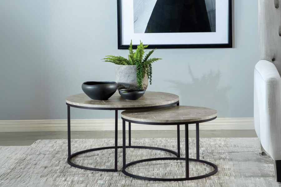 Lainey 2-piece Round Faux Marble Nesting Coffee Table Grey 736028 Comming Soon