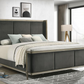 Cama King con respaldo alto tapizada en madera de aliso, estilo oriental, color gris francés 223121KE 