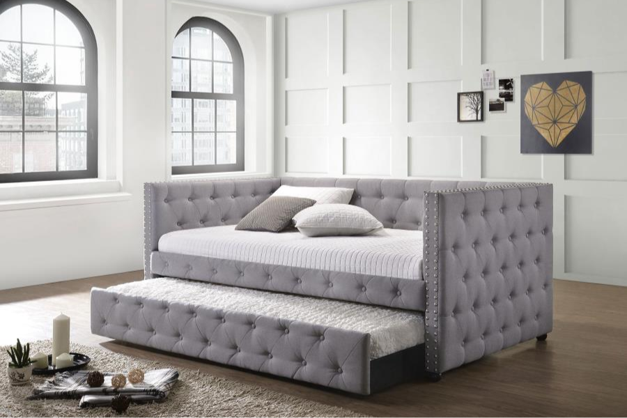 Mockern Upholstered Twin Daybed with Trundle Grey 302161