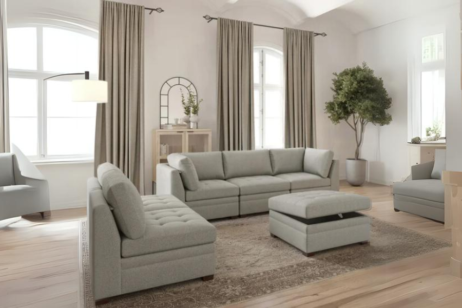 Thomasville Tisdale Modular Sectional 5-piece Boucle with Storage Ottoman Floor Model