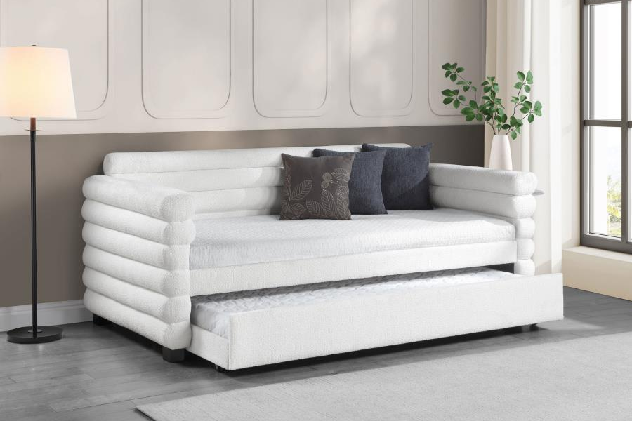 Patricia Boucle Upholstered Twin Day Bed with Trundle White 300716