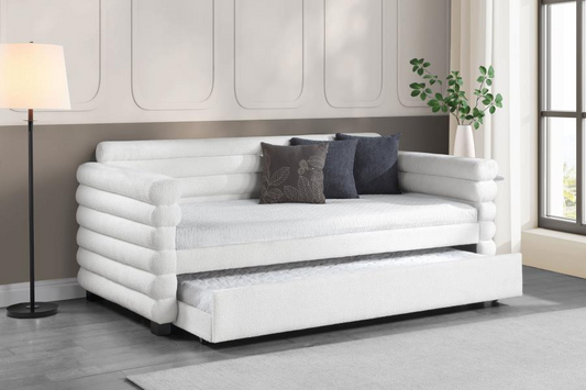 Patricia Boucle Upholstered Twin Day Bed with Trundle White 300716