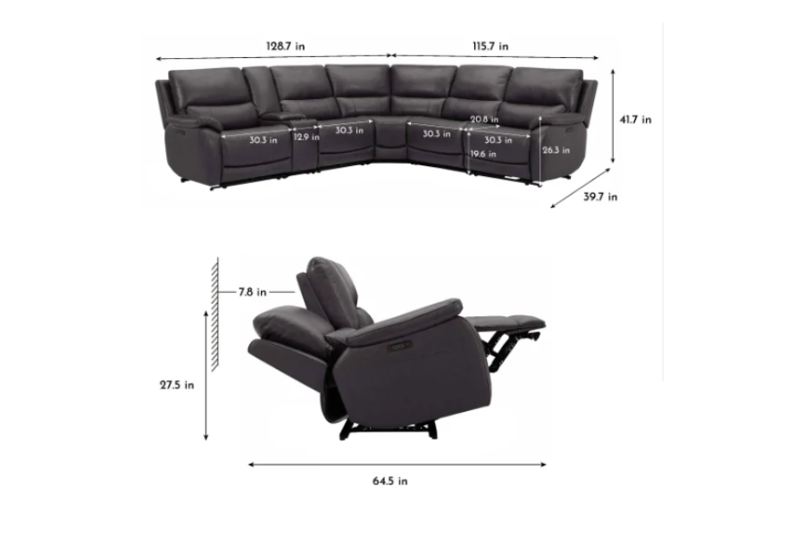 Wylder Leather Power Reclining Sectional with Power Headrests Floor Model