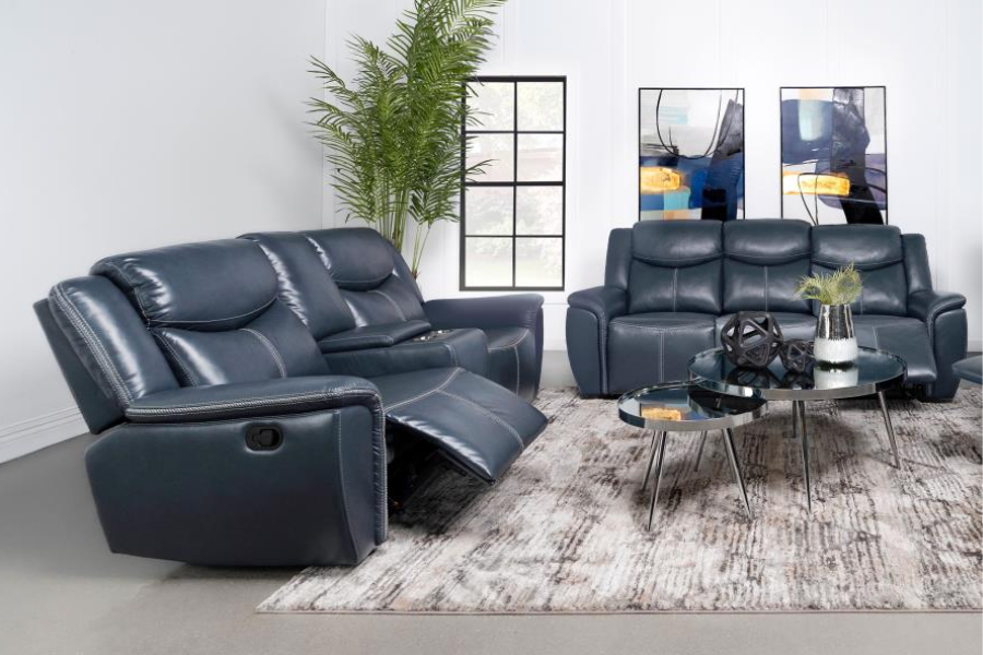 Sloane 2-piece Upholstered Reclining Sofa Set Blue 610271-S2