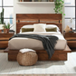 Cama Queen con paneles Winslow Wood en nogal ahumado y grano de café 223250SKE-S5 