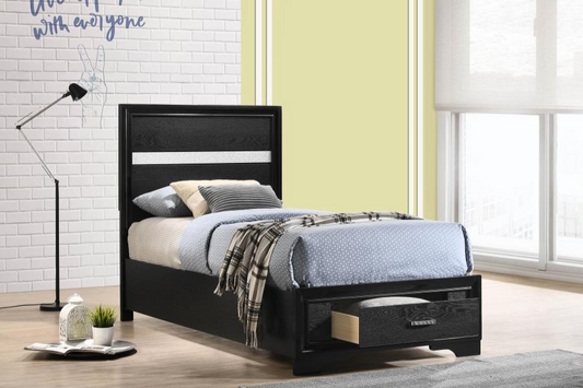 Miranda 51-inch Wood Twin Storage Panel Bed Black 206361T Comming Soon