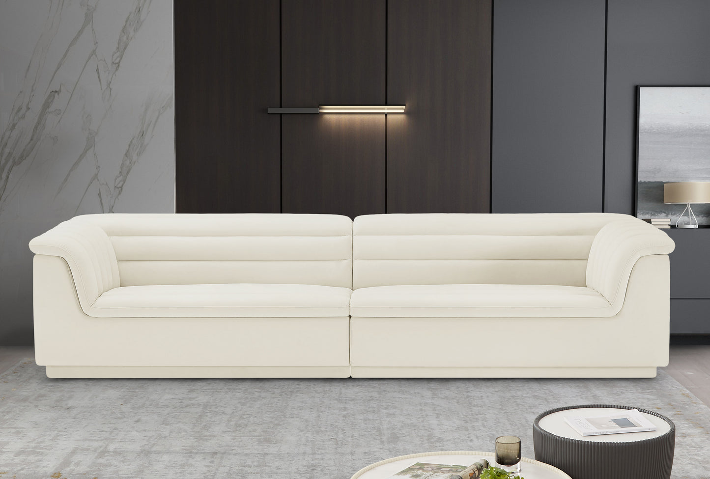 Cascade Velvet Fabric Sofa SKU: 194Cream-S119