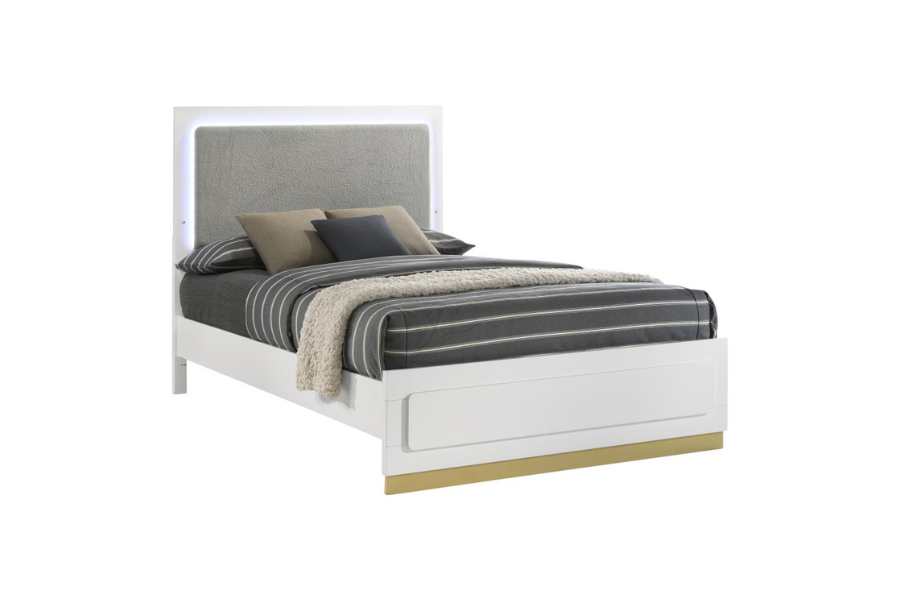 Cama con paneles LED de madera de alcaravea Eastern King, color blanco 224771KE 