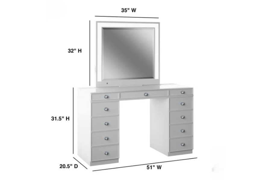 Tresanti Alexandra Double Pedestal Vanity Table with LED Lighted Mirror