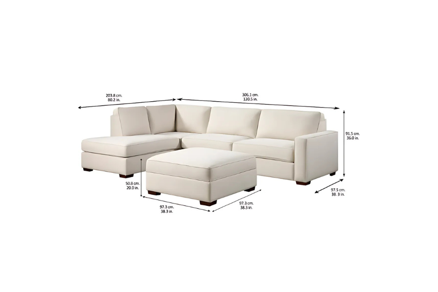 Abilen Fabric Sectional with Storage Ottoman