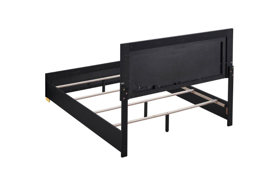 Cama Queen con paneles LED de madera Marceline en color negro 222831Q 