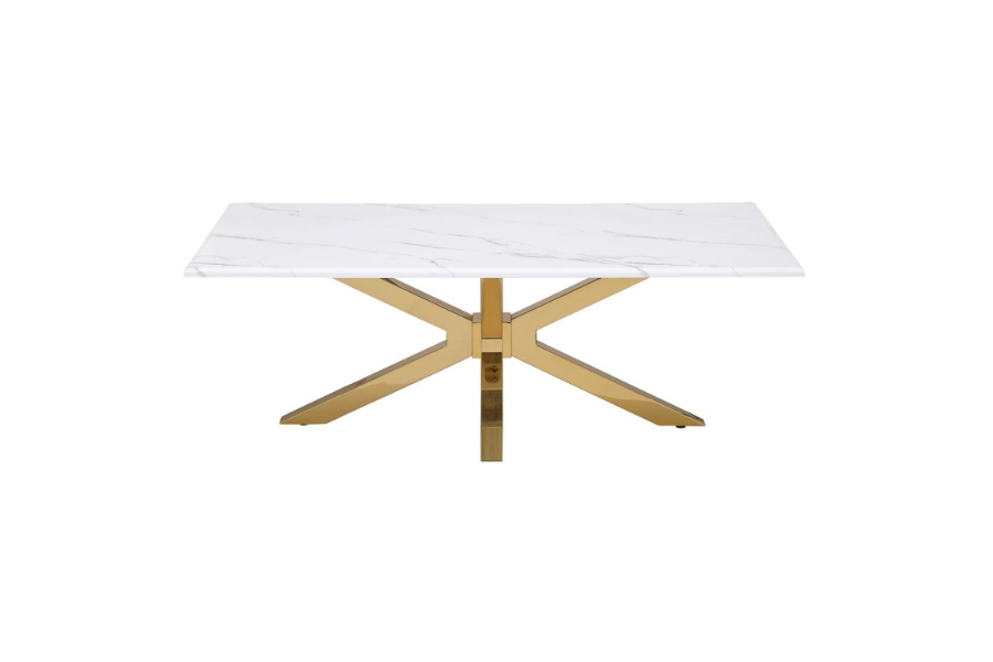 Visalia Faux Marble Top Stainless Steel Coffee Table Gold 710218