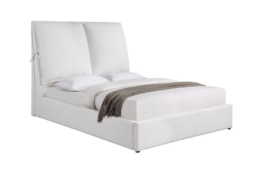 Cama King con paneles tapizados Gwendoline, estilo oriental, color blanco 306040KE 