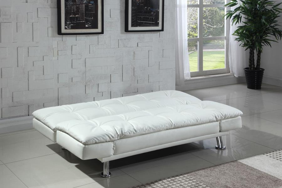 Sofá cama convertible con mechones y tapizado Dilleston en color blanco 300291 