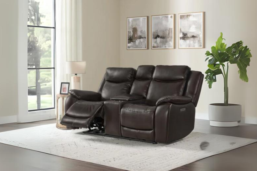 Harvey Leather Power Reclining Loveseat with Power Headrests