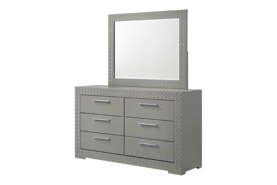 Ives 6-drawer Dresser and Mirror Grey High Gloss 224973M