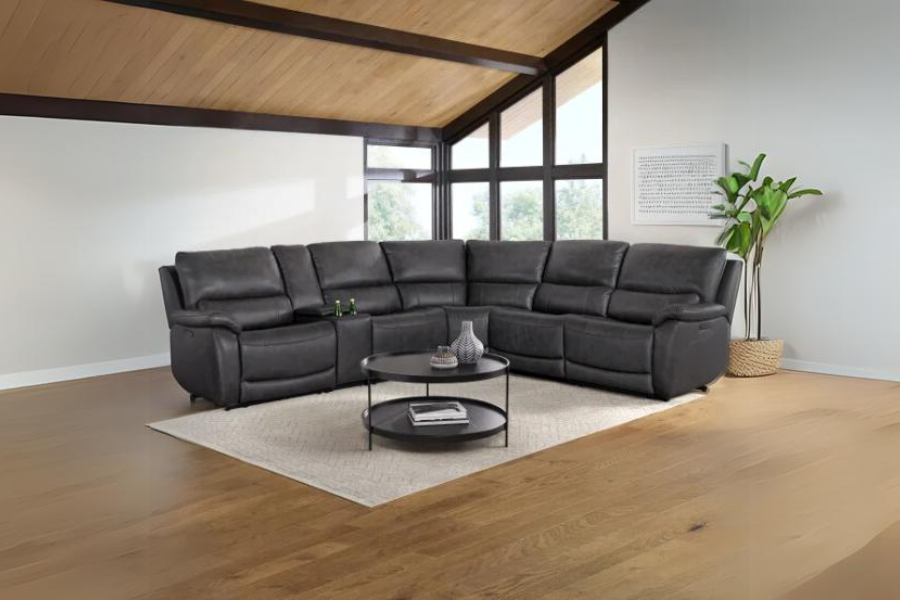 Wylder Leather Power Reclining Sectional with Power Headrests Floor Model