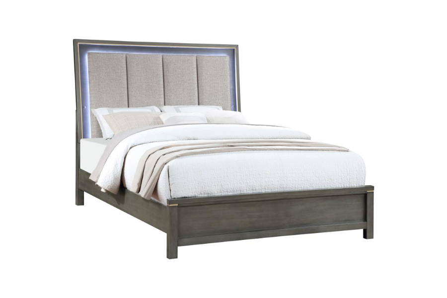 Kieran Wood Eastern King LED Panel Bed Grey 224741KE