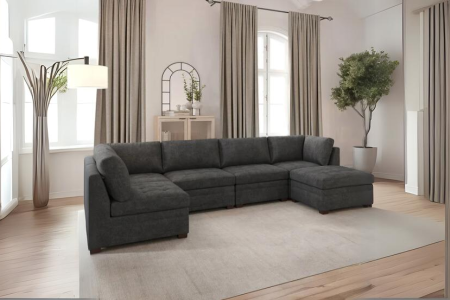 Thomasville Tisdale Modular Sectional 5-piece Boucle with Storage Ottoman Floor Model