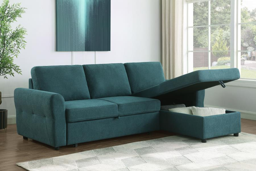 Samantha Upholstered Storage Sleeper Sectional Sofa Teal 511087