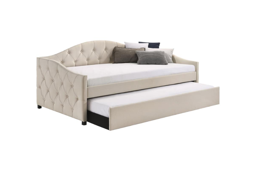 Sadie Upholstered Twin Daybed with Trundle Taupe 300639