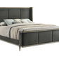 Cama King con respaldo alto tapizada en madera de aliso, estilo oriental, color gris francés 223121KE 