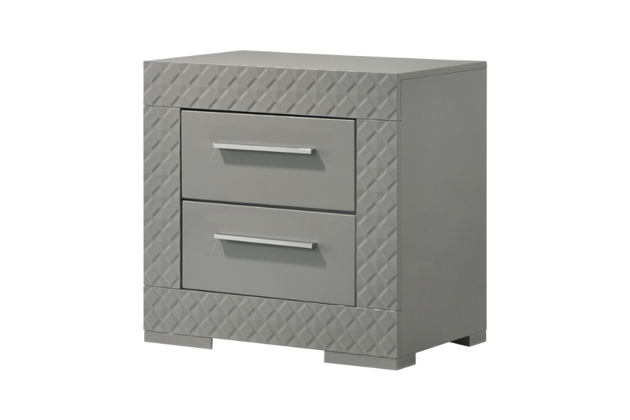 Ives 2-drawer Nightstand Bedside Table Grey High Gloss 224972