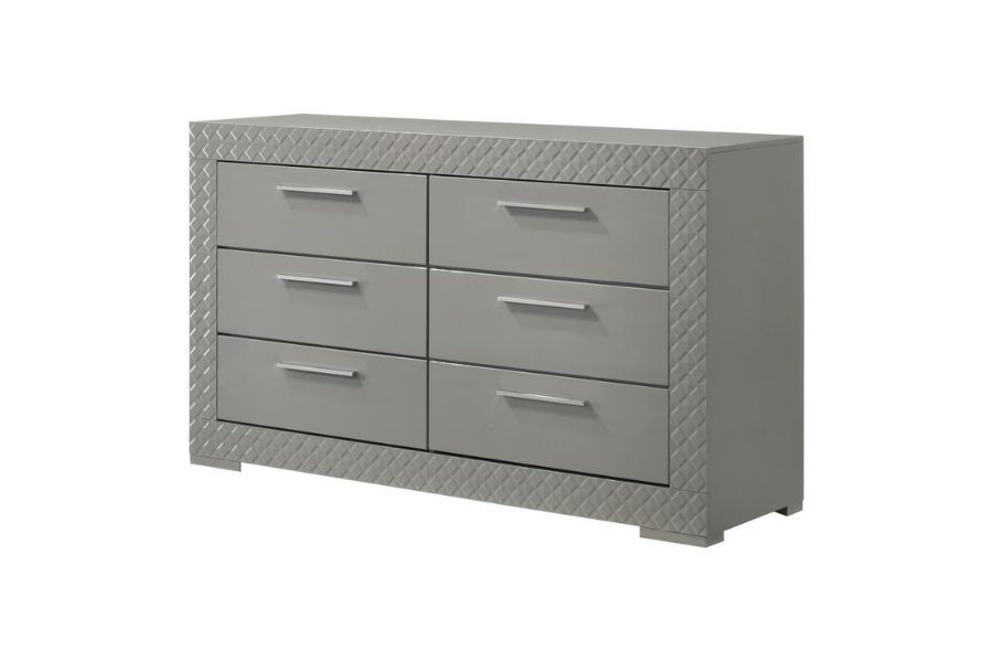 Ives 6-drawer Dresser Cabinet Grey High Gloss 224973