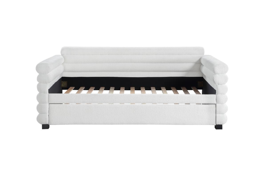 Patricia Boucle Upholstered Twin Day Bed with Trundle White 300716