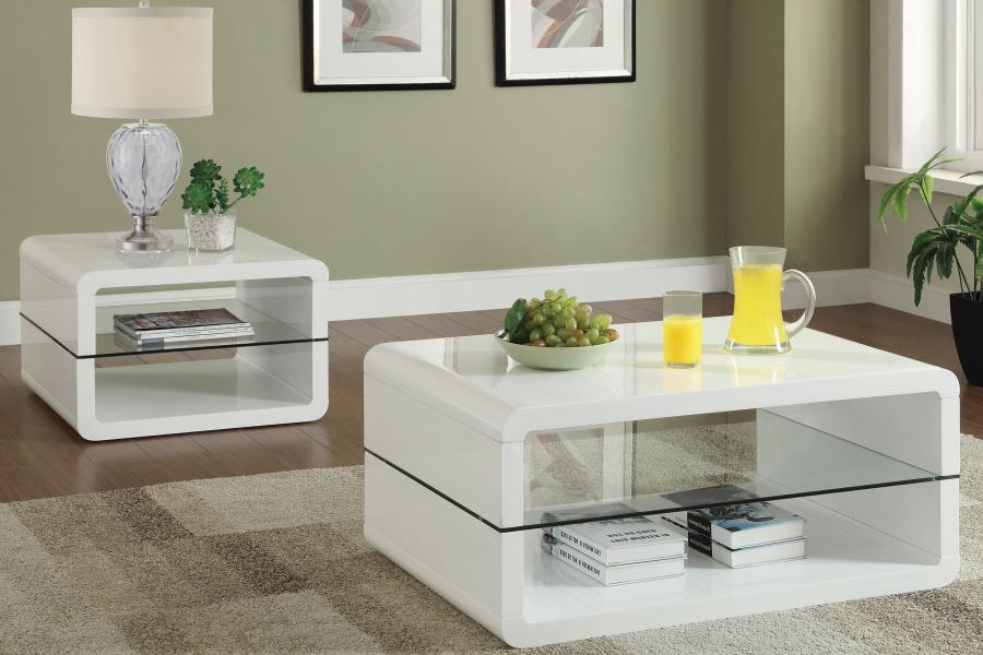 Elana 1-shelf Rectangular Coffee Table White High Gloss 703268