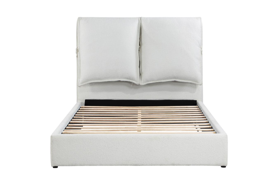 Cama King con paneles tapizados Gwendoline, estilo oriental, color blanco 306040KE 