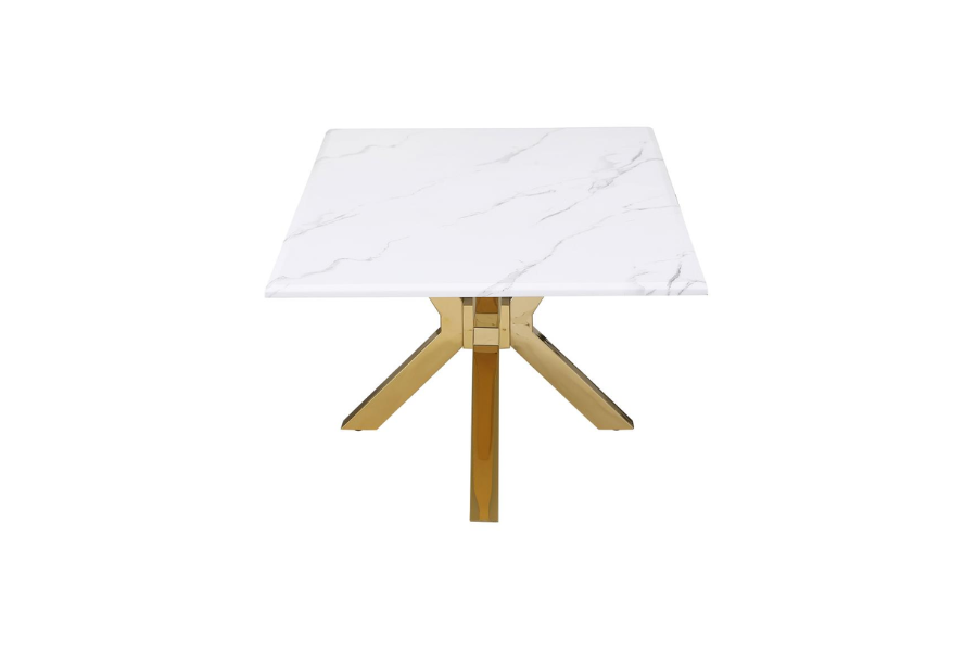 Visalia Faux Marble Top Stainless Steel Coffee Table Gold 710218