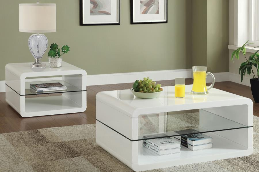 Elana 1-shelf Rectangular Side End Table White High Gloss	703267