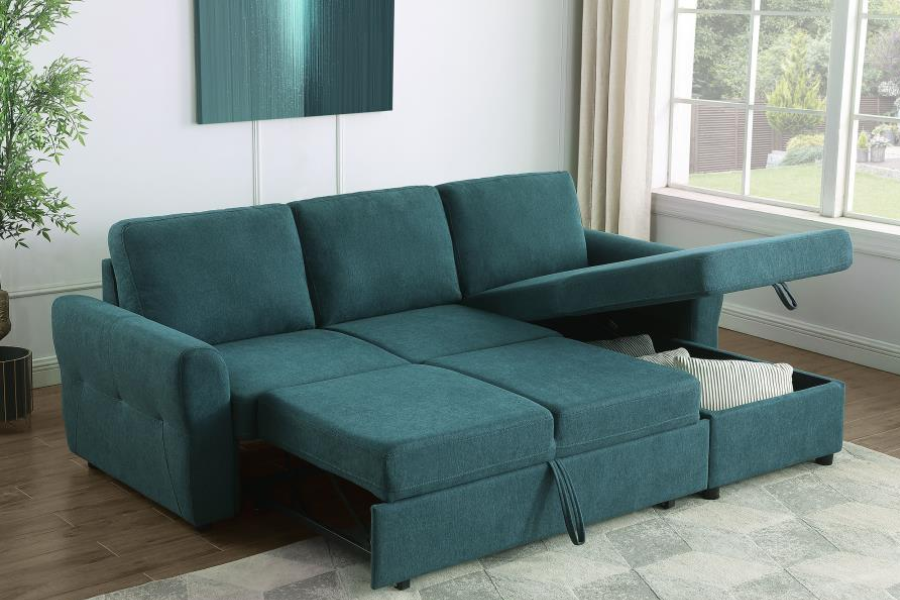 Samantha Upholstered Storage Sleeper Sectional Sofa Teal 511087