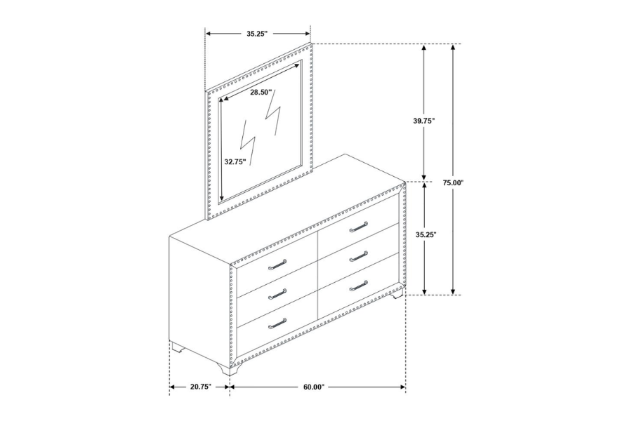 Melody 6-drawer Upholstered Dresser with Mirror Grey 223383M Comming Soon