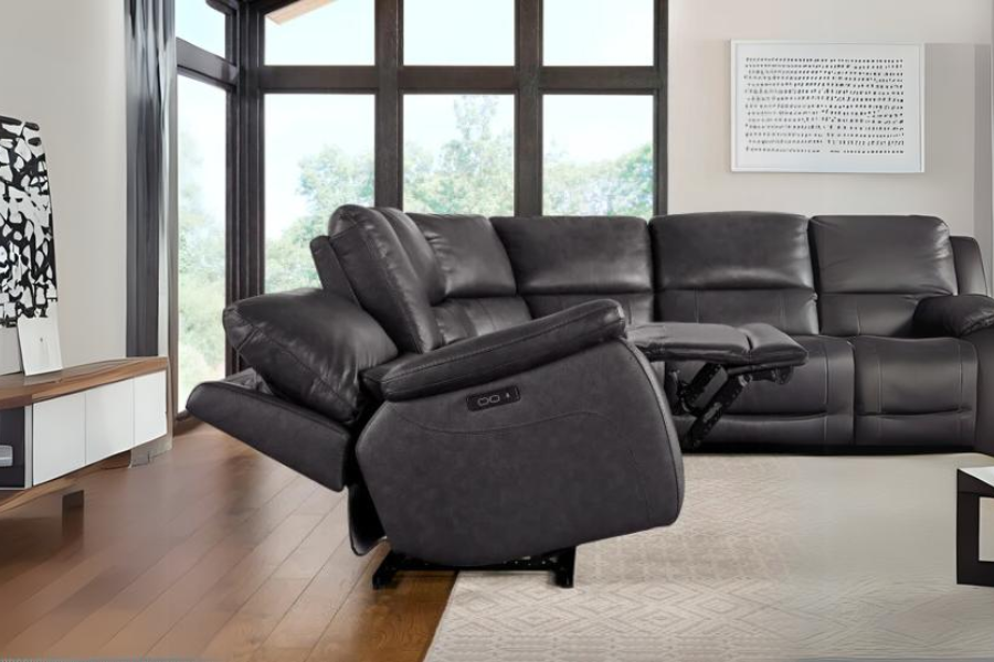 Wylder Leather Power Reclining Sectional with Power Headrests Floor Model