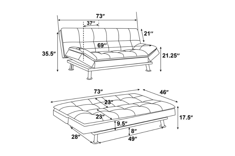 Dilleston Upholstered Tufted Convertible Sofa Bed Black 300281