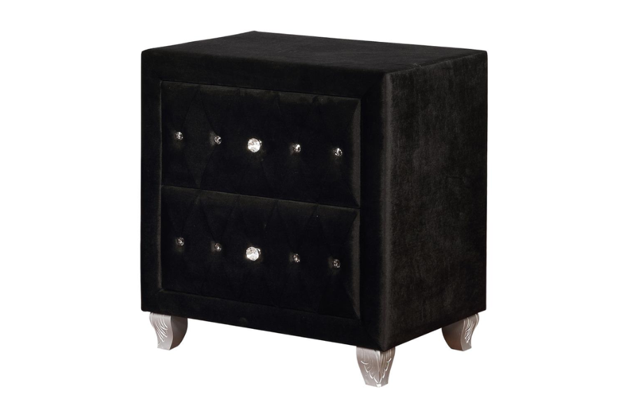 Deanna Upholstered 2-drawer Nightstand Black 206102