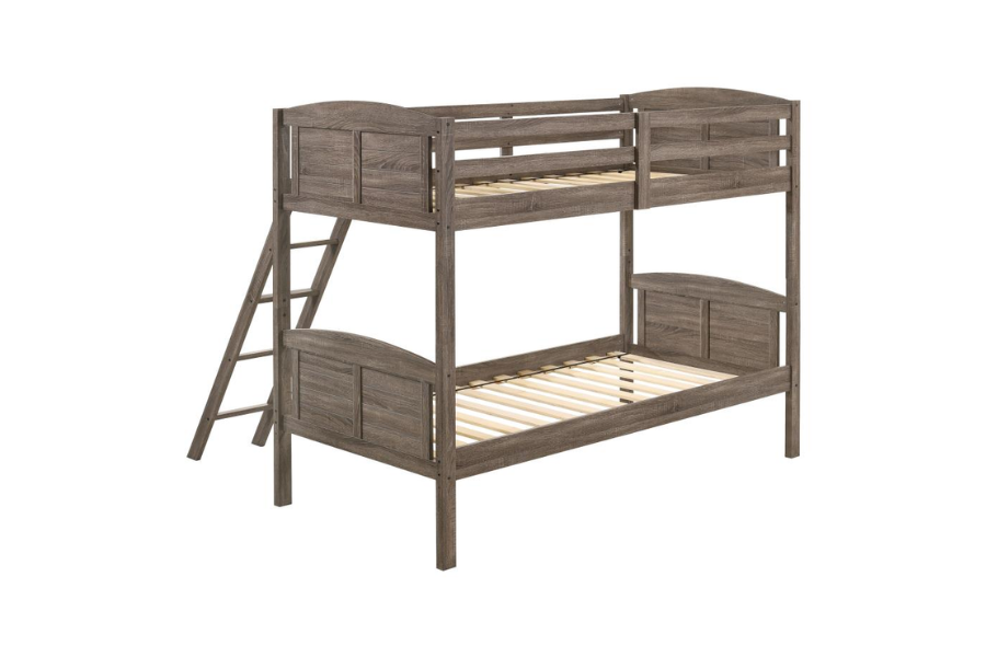 Flynn Wood Twin Over Twin Bunk Bed Weathered Brown 400808