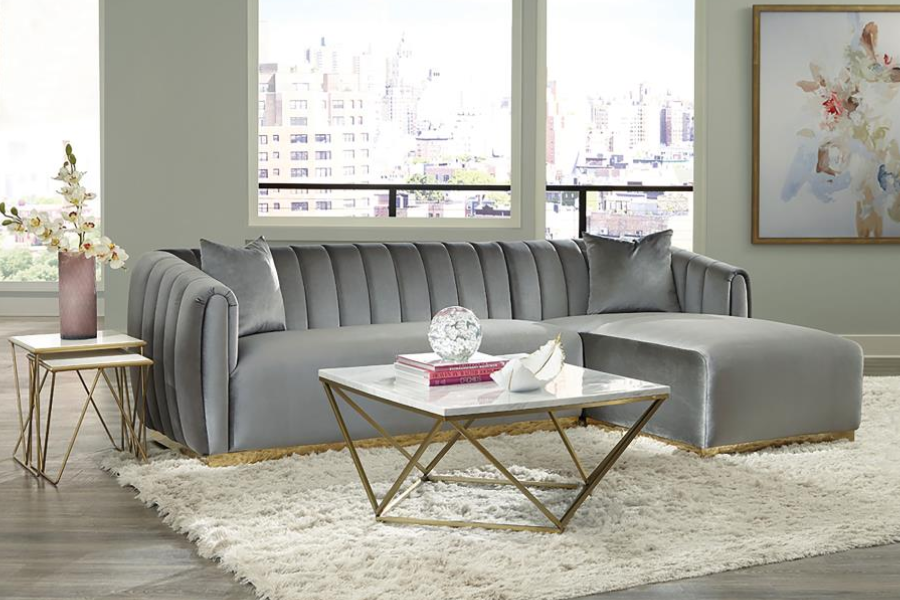 Meryl Square Faux Marble Top Coffee Table White and Gold 700846